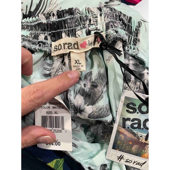 So Rad Tropical Floral Print Midi Skirt Teal Black White Elastic Waist XL - Picture 4 of 5